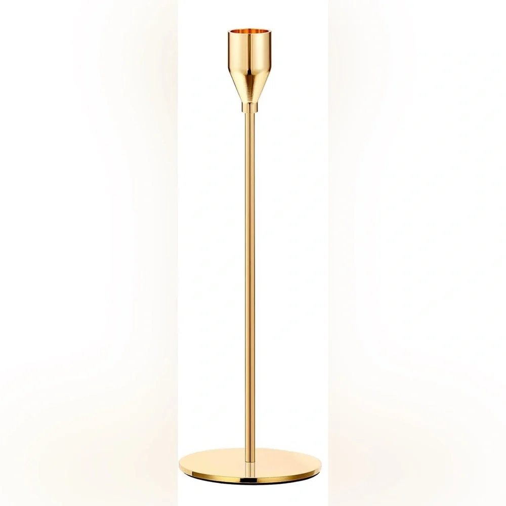 New West Elm (Set of 3) Gold Retro Boho Tapered Candle Candlestick Holders - 13